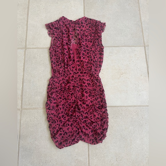 All Saints Pink Leopard Assymetrical Ruffle Dress US 4 - Picture 7 of 13